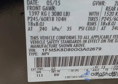 2016 Ford Explorer Xlt из США, поврежденный, VIN 1FM5K8D80GGA02679